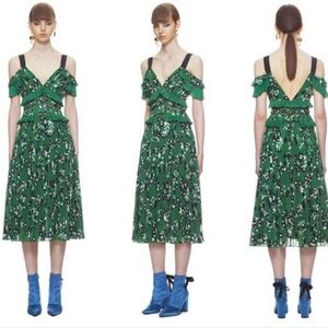 Self-Portrait Cold Shoulder Green Floral Women's Dress as seen on Meghan Markle